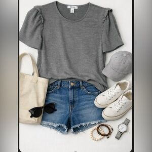 Nine West Gray Short Sleeve Top